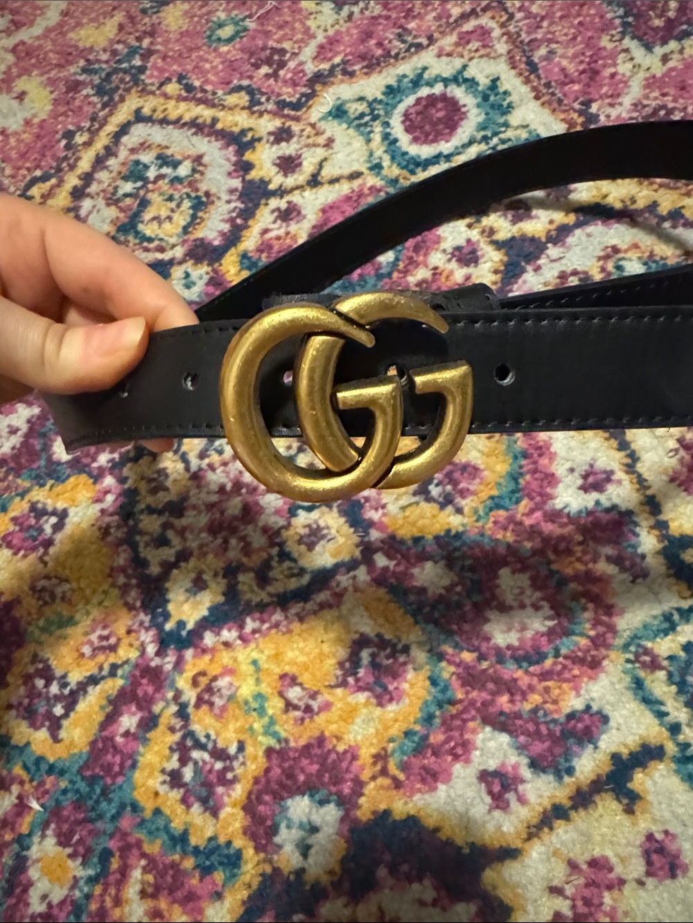 Black Leather Belt with Gold Double-G Style Buckle